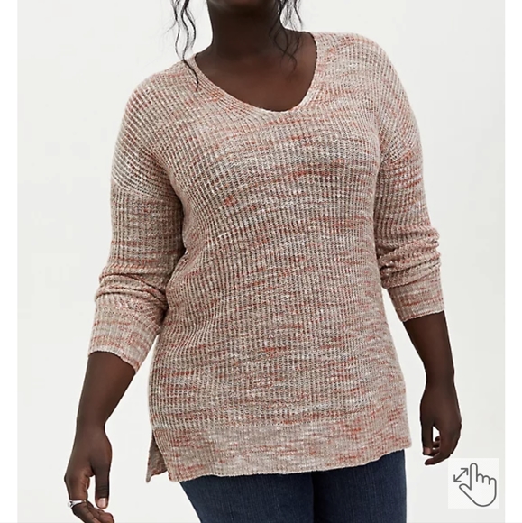 BEIGE & LIGHT PINK SLUB DROP SHOULDER SWEATER - Picture 2 of 6